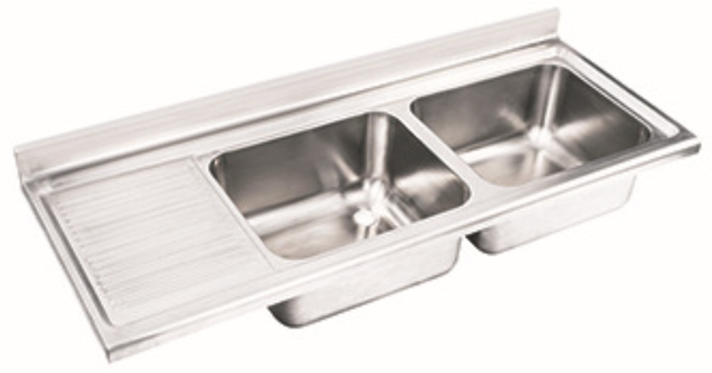 Stainless Steel Double Bowl with Drainboard Kitchen Sink