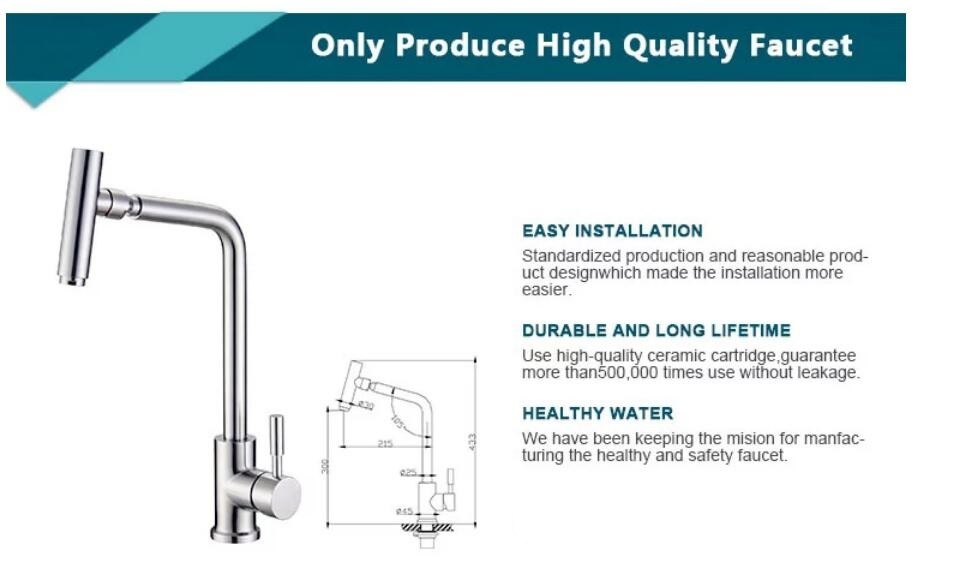 Precision 304 Stainless Steel Single Hole Faucet Kitchen Mixer Tap