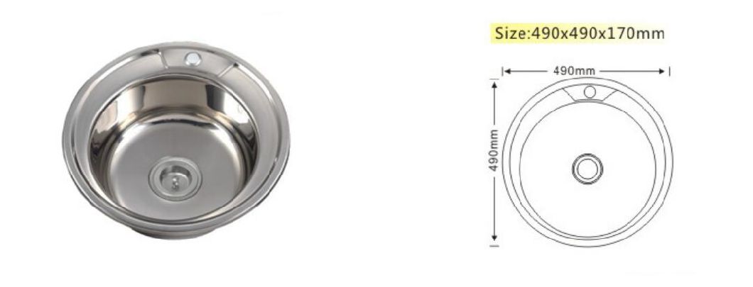 Stainless Steel Single Pot Kitchen Small Round Pot Hook Kitchen Washbasin 490