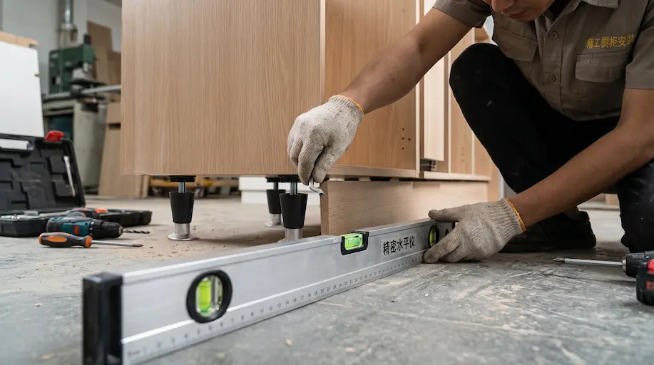 Nickel-plated kitchen cabinet feet installation diagram.webp