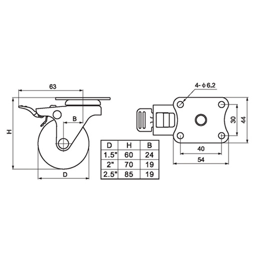 China Small Swivel Casters Mini 2" 35kg 